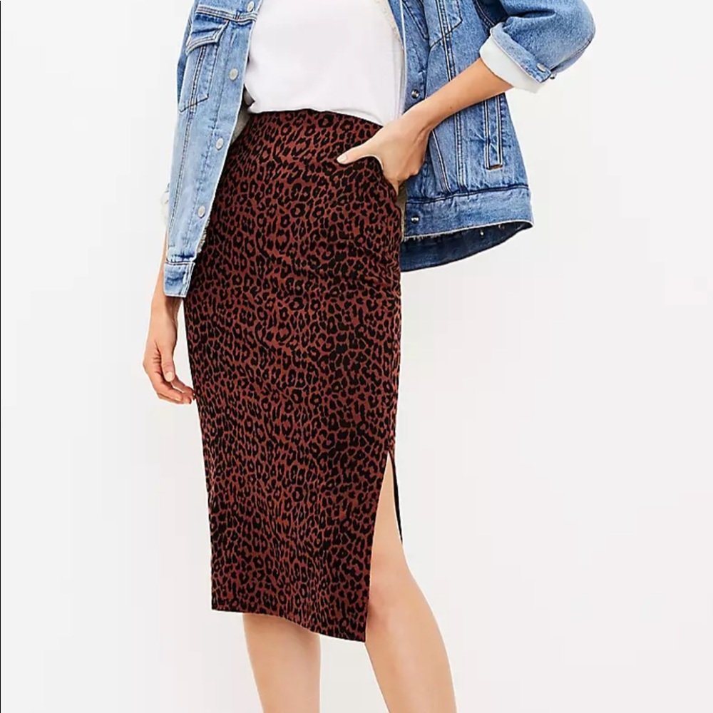 LOFT Petite midi leopard skirt. Large Petite/ LP